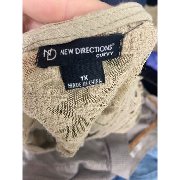 New Direction Tan Boho-Style V-Neck Blouse With Lace Details & 3/4 Sleeves For W - Picture 8 of 8